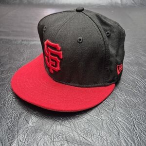 New Era Black Cap with Red Brim and Red Embroidered SF Logo